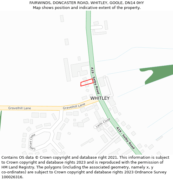 FAIRWINDS, DONCASTER ROAD, WHITLEY, GOOLE, DN14 0HY: Location map and indicative extent of plot