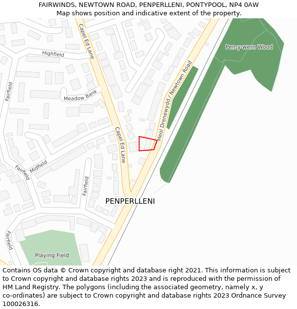 FAIRWINDS, NEWTOWN ROAD, PENPERLLENI, PONTYPOOL, NP4 0AW: Location map and indicative extent of plot