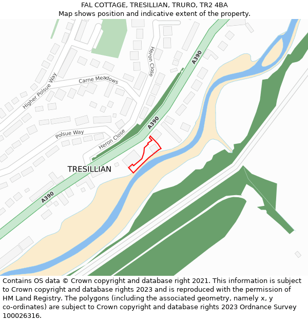 FAL COTTAGE, TRESILLIAN, TRURO, TR2 4BA: Location map and indicative extent of plot