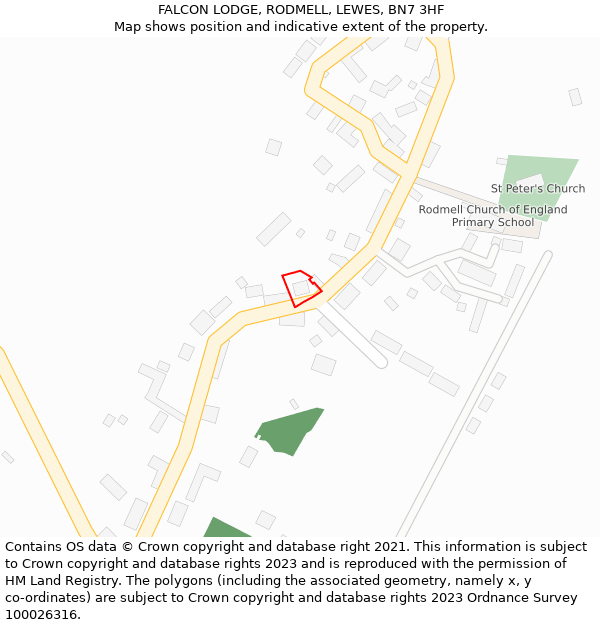 FALCON LODGE, RODMELL, LEWES, BN7 3HF: Location map and indicative extent of plot