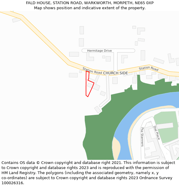 FALD HOUSE, STATION ROAD, WARKWORTH, MORPETH, NE65 0XP: Location map and indicative extent of plot