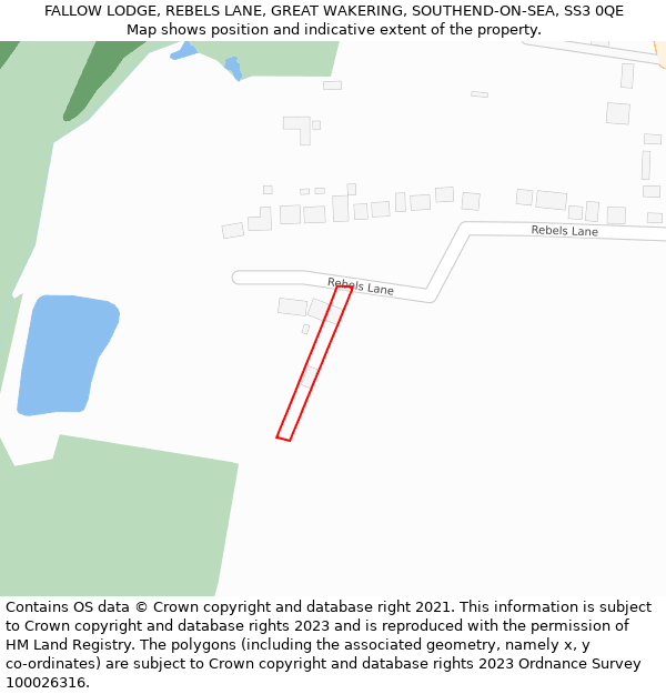 FALLOW LODGE, REBELS LANE, GREAT WAKERING, SOUTHEND-ON-SEA, SS3 0QE: Location map and indicative extent of plot