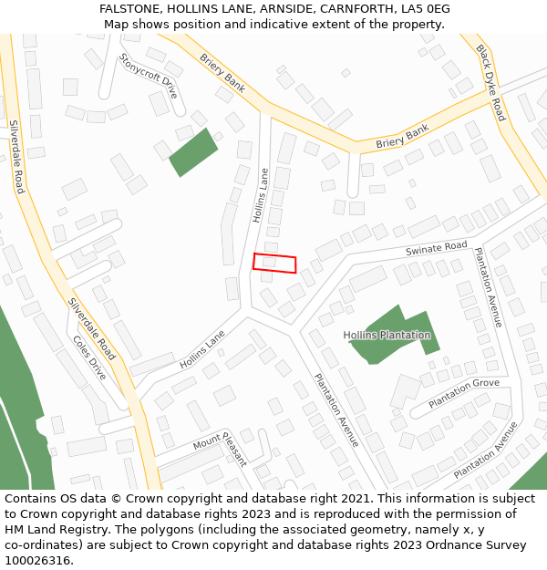 FALSTONE, HOLLINS LANE, ARNSIDE, CARNFORTH, LA5 0EG: Location map and indicative extent of plot