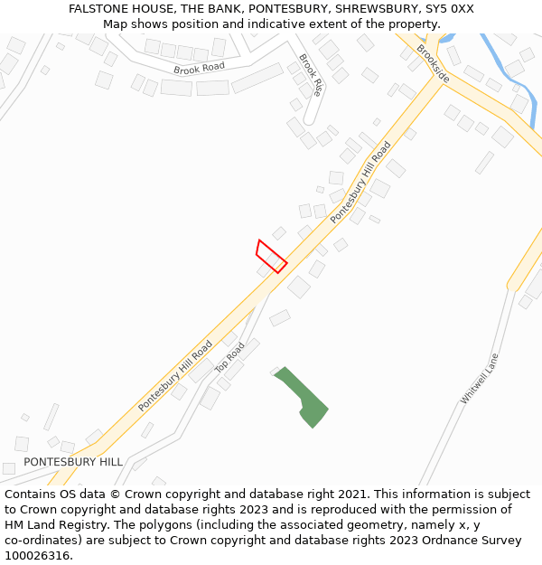 FALSTONE HOUSE, THE BANK, PONTESBURY, SHREWSBURY, SY5 0XX: Location map and indicative extent of plot