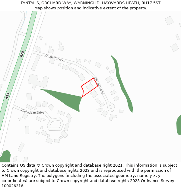 FANTAILS, ORCHARD WAY, WARNINGLID, HAYWARDS HEATH, RH17 5ST: Location map and indicative extent of plot