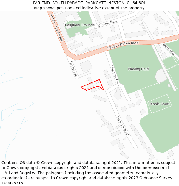 FAR END, SOUTH PARADE, PARKGATE, NESTON, CH64 6QL: Location map and indicative extent of plot