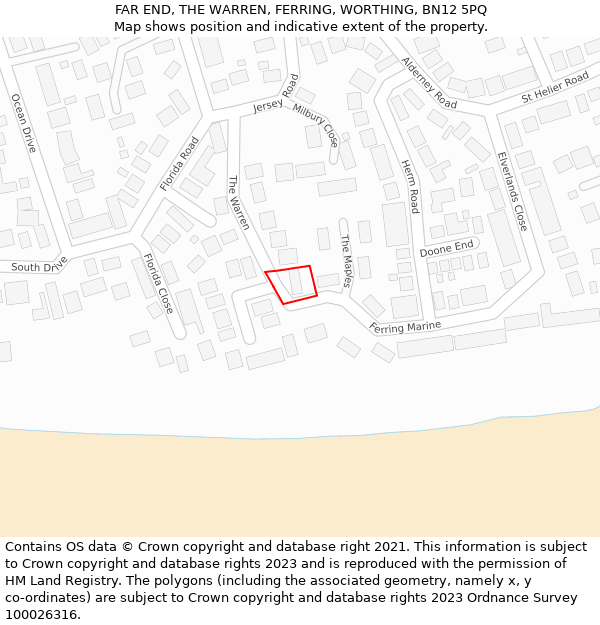 FAR END, THE WARREN, FERRING, WORTHING, BN12 5PQ: Location map and indicative extent of plot