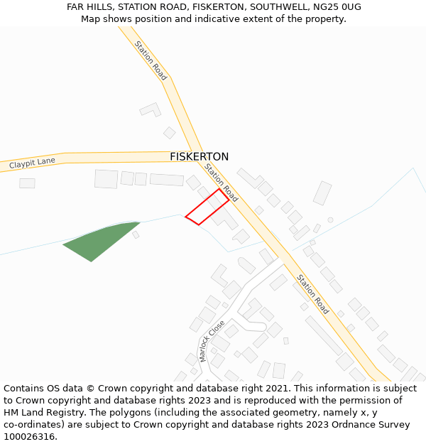 FAR HILLS, STATION ROAD, FISKERTON, SOUTHWELL, NG25 0UG: Location map and indicative extent of plot
