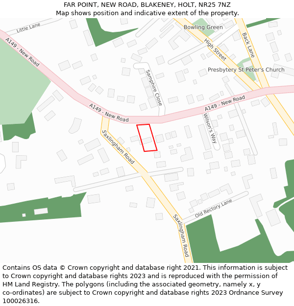 FAR POINT, NEW ROAD, BLAKENEY, HOLT, NR25 7NZ: Location map and indicative extent of plot