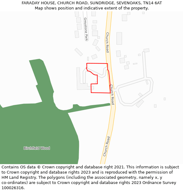 FARADAY HOUSE, CHURCH ROAD, SUNDRIDGE, SEVENOAKS, TN14 6AT: Location map and indicative extent of plot
