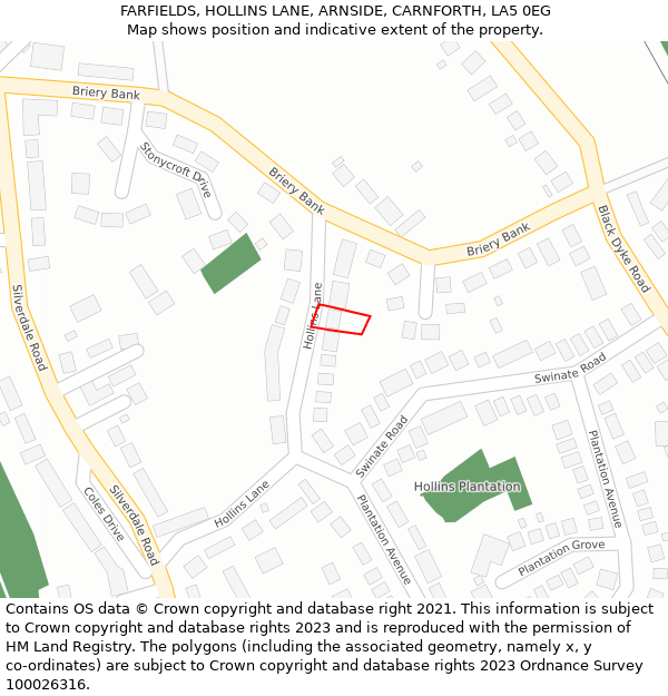 FARFIELDS, HOLLINS LANE, ARNSIDE, CARNFORTH, LA5 0EG: Location map and indicative extent of plot