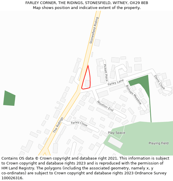 FARLEY CORNER, THE RIDINGS, STONESFIELD, WITNEY, OX29 8EB: Location map and indicative extent of plot