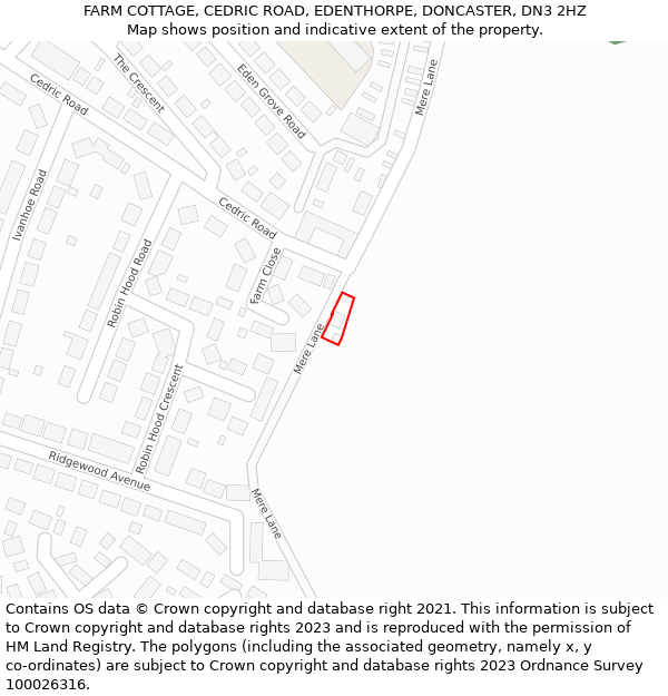 FARM COTTAGE, CEDRIC ROAD, EDENTHORPE, DONCASTER, DN3 2HZ: Location map and indicative extent of plot