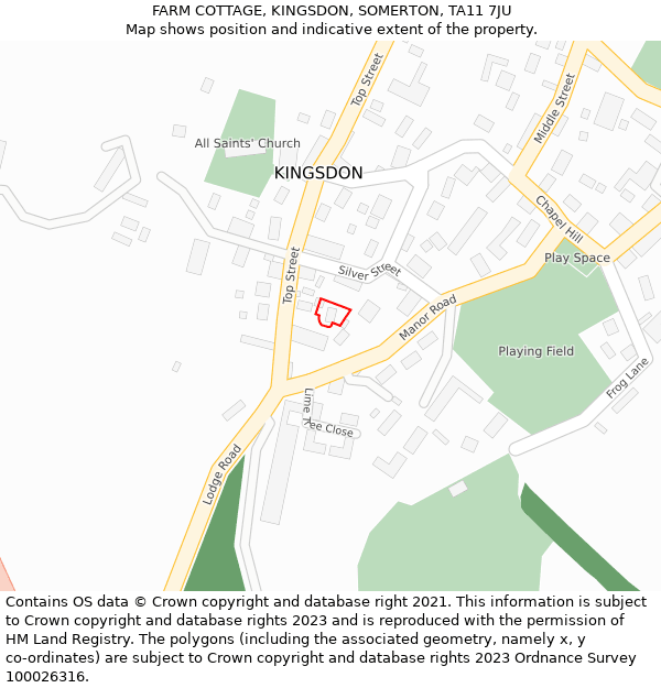 FARM COTTAGE, KINGSDON, SOMERTON, TA11 7JU: Location map and indicative extent of plot