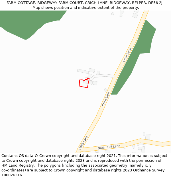 FARM COTTAGE, RIDGEWAY FARM COURT, CRICH LANE, RIDGEWAY, BELPER, DE56 2JL: Location map and indicative extent of plot