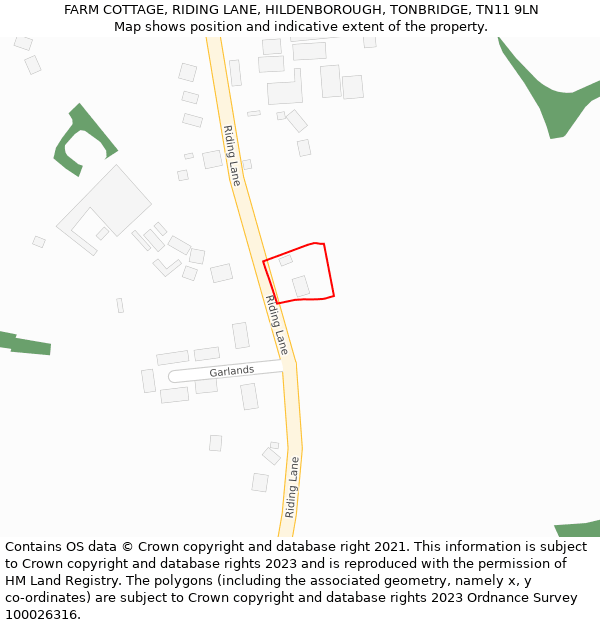 FARM COTTAGE, RIDING LANE, HILDENBOROUGH, TONBRIDGE, TN11 9LN: Location map and indicative extent of plot