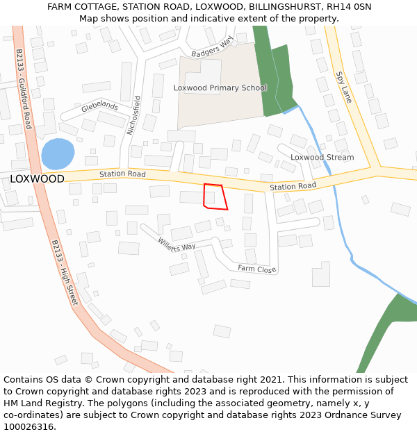 FARM COTTAGE, STATION ROAD, LOXWOOD, BILLINGSHURST, RH14 0SN: Location map and indicative extent of plot