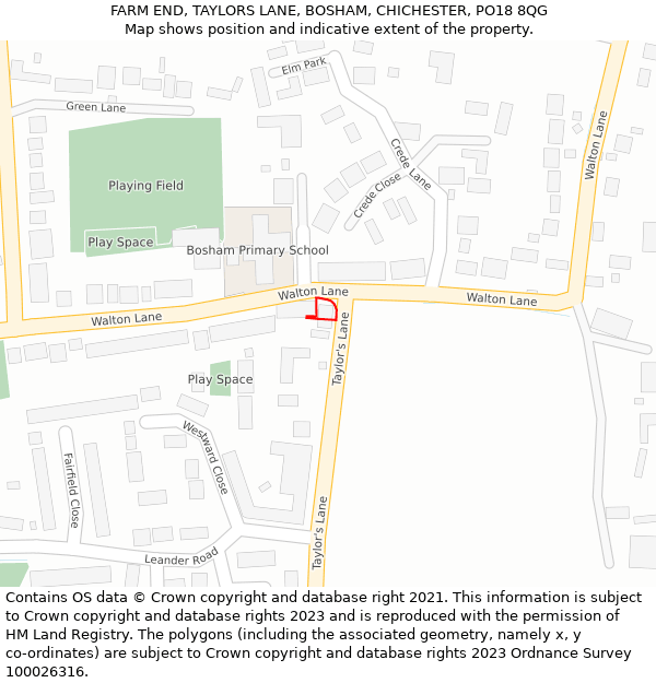 FARM END, TAYLORS LANE, BOSHAM, CHICHESTER, PO18 8QG: Location map and indicative extent of plot