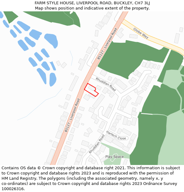 FARM STYLE HOUSE, LIVERPOOL ROAD, BUCKLEY, CH7 3LJ: Location map and indicative extent of plot