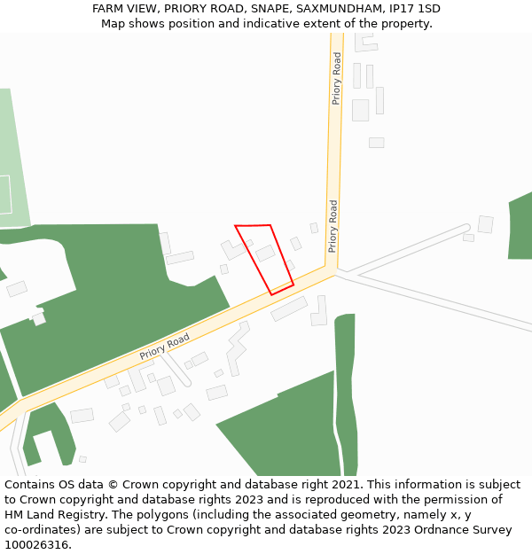 FARM VIEW, PRIORY ROAD, SNAPE, SAXMUNDHAM, IP17 1SD: Location map and indicative extent of plot