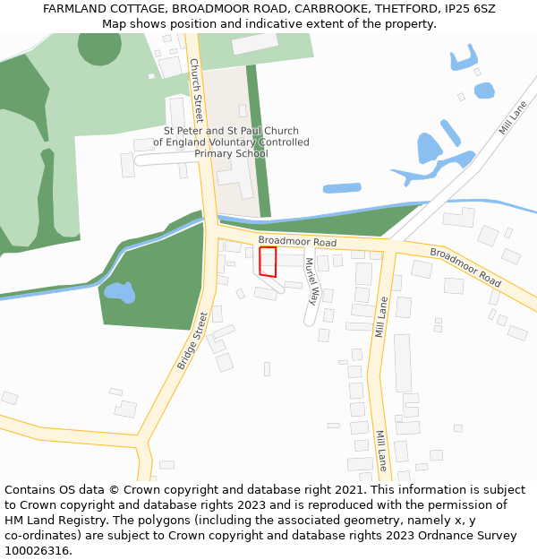 FARMLAND COTTAGE, BROADMOOR ROAD, CARBROOKE, THETFORD, IP25 6SZ: Location map and indicative extent of plot