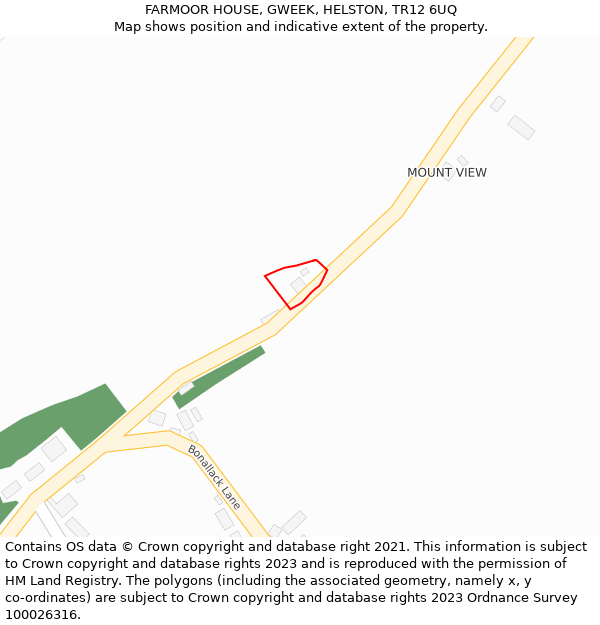 FARMOOR HOUSE, GWEEK, HELSTON, TR12 6UQ: Location map and indicative extent of plot