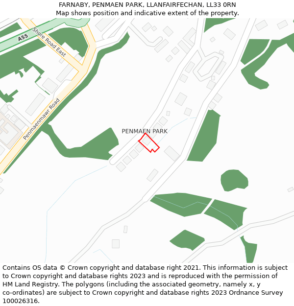 FARNABY, PENMAEN PARK, LLANFAIRFECHAN, LL33 0RN: Location map and indicative extent of plot
