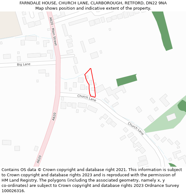 FARNDALE HOUSE, CHURCH LANE, CLARBOROUGH, RETFORD, DN22 9NA: Location map and indicative extent of plot