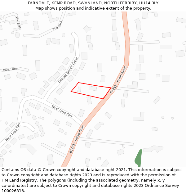 FARNDALE, KEMP ROAD, SWANLAND, NORTH FERRIBY, HU14 3LY: Location map and indicative extent of plot