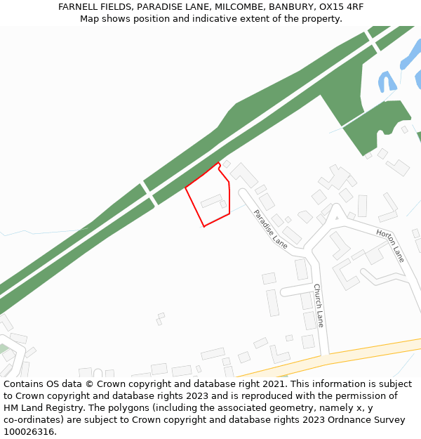 FARNELL FIELDS, PARADISE LANE, MILCOMBE, BANBURY, OX15 4RF: Location map and indicative extent of plot