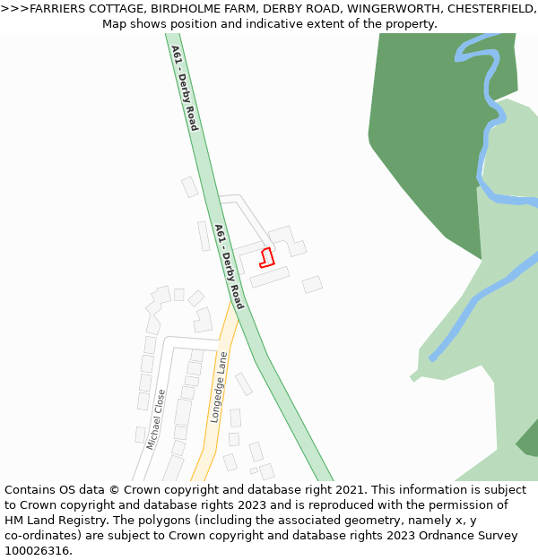 FARRIERS COTTAGE, BIRDHOLME FARM, DERBY ROAD, WINGERWORTH, CHESTERFIELD, S42 6LX: Location map and indicative extent of plot