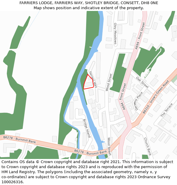 FARRIERS LODGE, FARRIERS WAY, SHOTLEY BRIDGE, CONSETT, DH8 0NE: Location map and indicative extent of plot