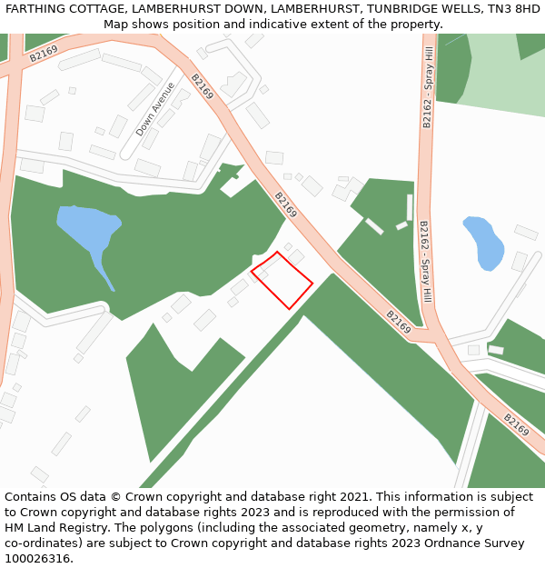 FARTHING COTTAGE, LAMBERHURST DOWN, LAMBERHURST, TUNBRIDGE WELLS, TN3 8HD: Location map and indicative extent of plot