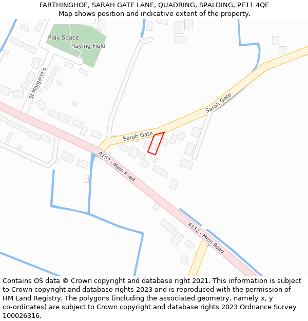 FARTHINGHOE, SARAH GATE LANE, QUADRING, SPALDING, PE11 4QE: Location map and indicative extent of plot