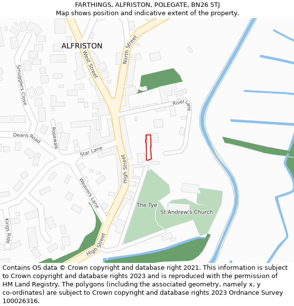 FARTHINGS, ALFRISTON, POLEGATE, BN26 5TJ: Location map and indicative extent of plot