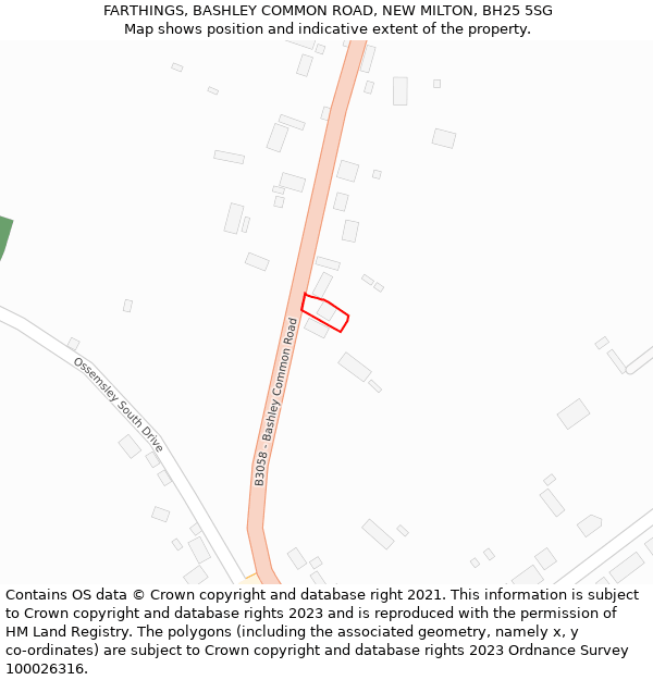 FARTHINGS, BASHLEY COMMON ROAD, NEW MILTON, BH25 5SG: Location map and indicative extent of plot