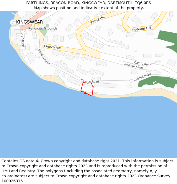 FARTHINGS, BEACON ROAD, KINGSWEAR, DARTMOUTH, TQ6 0BS: Location map and indicative extent of plot