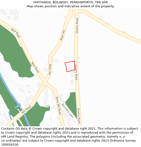 FARTHINGS, BOLINGEY, PERRANPORTH, TR6 0AR: Location map and indicative extent of plot