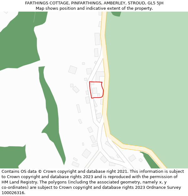 FARTHINGS COTTAGE, PINFARTHINGS, AMBERLEY, STROUD, GL5 5JH: Location map and indicative extent of plot