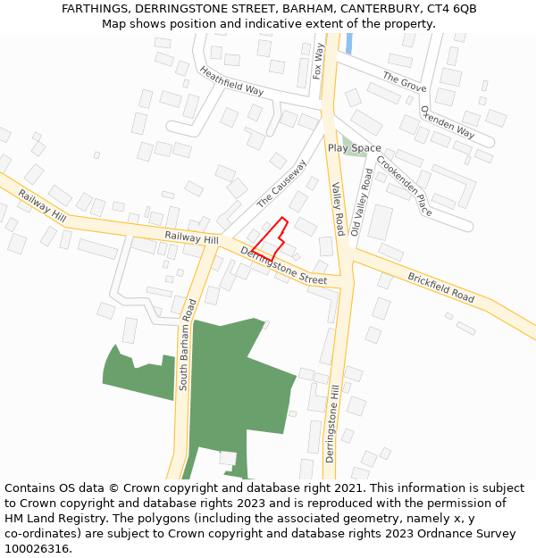 FARTHINGS, DERRINGSTONE STREET, BARHAM, CANTERBURY, CT4 6QB: Location map and indicative extent of plot