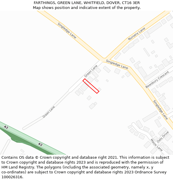 FARTHINGS, GREEN LANE, WHITFIELD, DOVER, CT16 3ER: Location map and indicative extent of plot