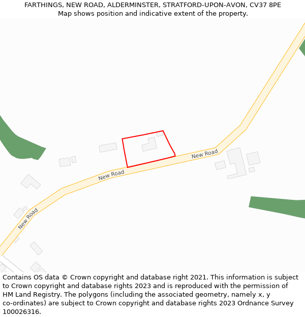 FARTHINGS, NEW ROAD, ALDERMINSTER, STRATFORD-UPON-AVON, CV37 8PE: Location map and indicative extent of plot