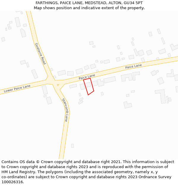 FARTHINGS, PAICE LANE, MEDSTEAD, ALTON, GU34 5PT: Location map and indicative extent of plot