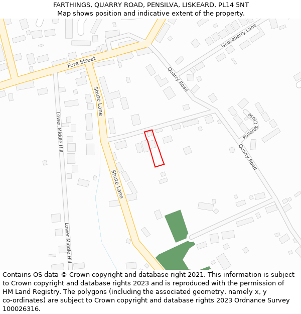 FARTHINGS, QUARRY ROAD, PENSILVA, LISKEARD, PL14 5NT: Location map and indicative extent of plot