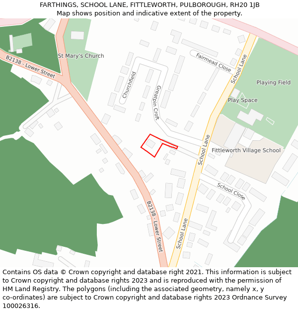 FARTHINGS, SCHOOL LANE, FITTLEWORTH, PULBOROUGH, RH20 1JB: Location map and indicative extent of plot