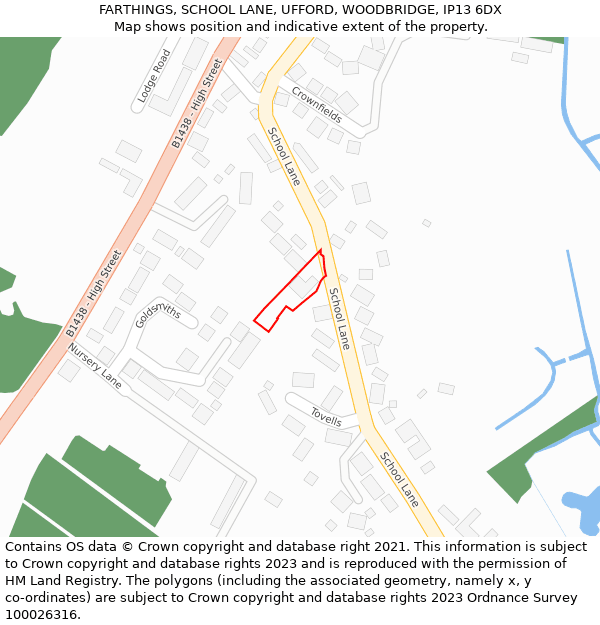 FARTHINGS, SCHOOL LANE, UFFORD, WOODBRIDGE, IP13 6DX: Location map and indicative extent of plot