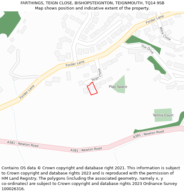 FARTHINGS, TEIGN CLOSE, BISHOPSTEIGNTON, TEIGNMOUTH, TQ14 9SB: Location map and indicative extent of plot