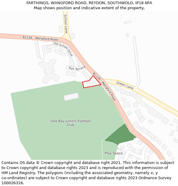 FARTHINGS, WANGFORD ROAD, REYDON, SOUTHWOLD, IP18 6PA: Location map and indicative extent of plot