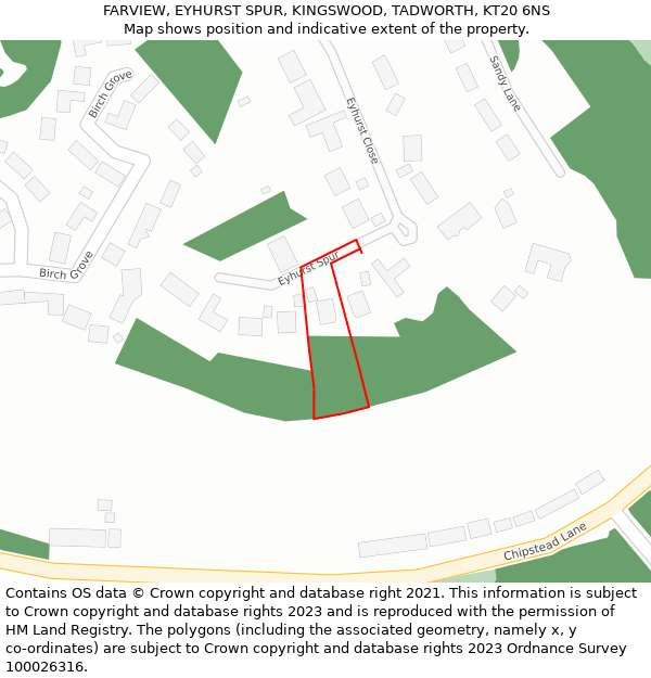FARVIEW, EYHURST SPUR, KINGSWOOD, TADWORTH, KT20 6NS: Location map and indicative extent of plot
