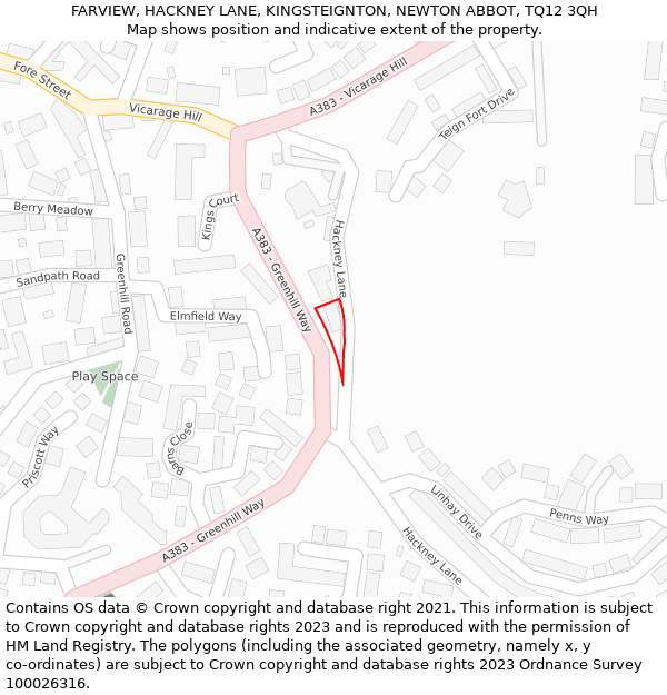 FARVIEW, HACKNEY LANE, KINGSTEIGNTON, NEWTON ABBOT, TQ12 3QH: Location map and indicative extent of plot